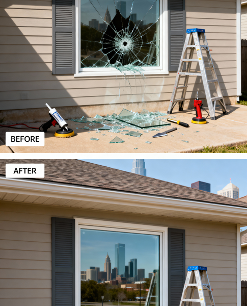 Before and after residential glass window repair in Dallas – Glass Pro Dallas